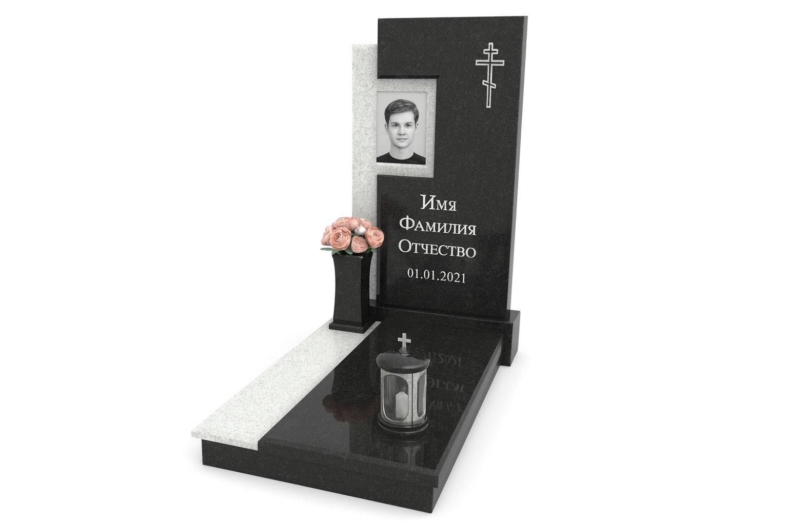 Памятник из Мансуровского гранита и габбро-диабаза